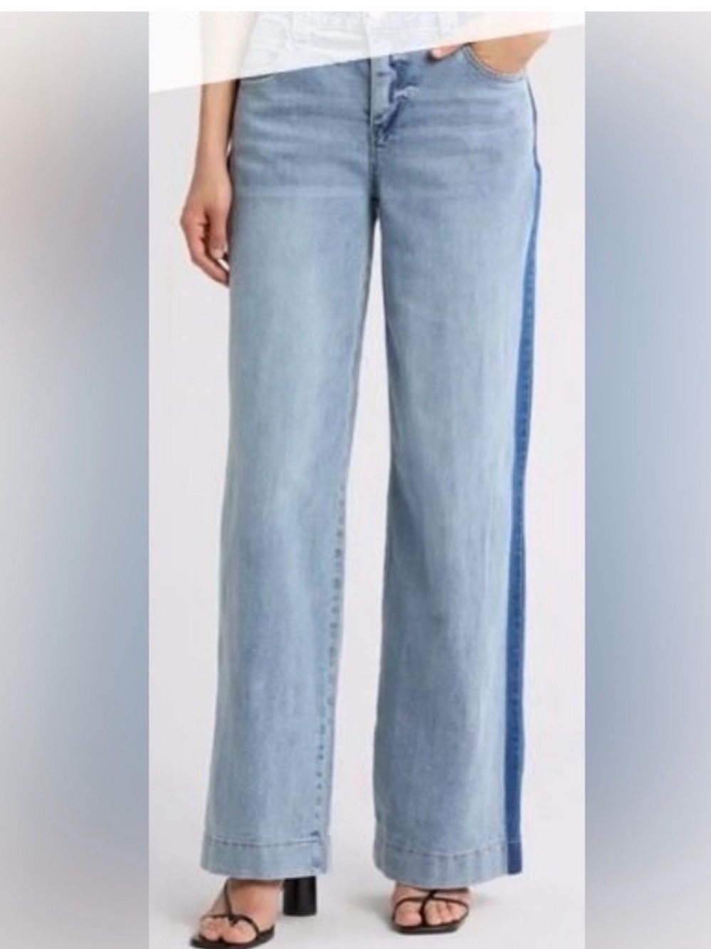 Democracy Shadow Stripe Wide Leg Jeans Light Wash Blue Size 12